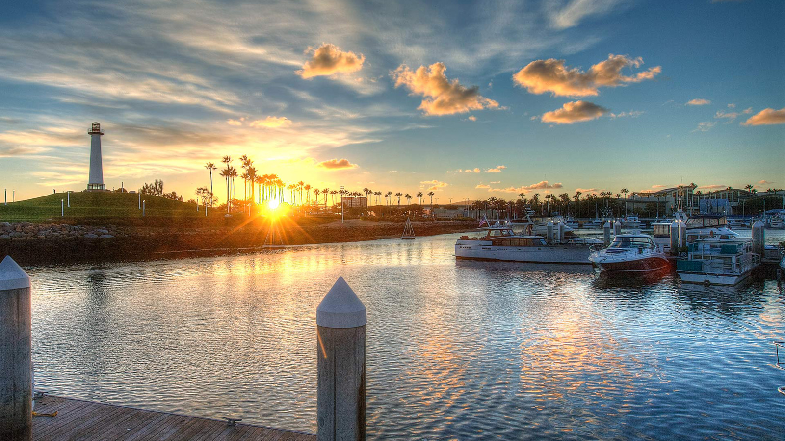 Photo of rainbow harbor at sunset