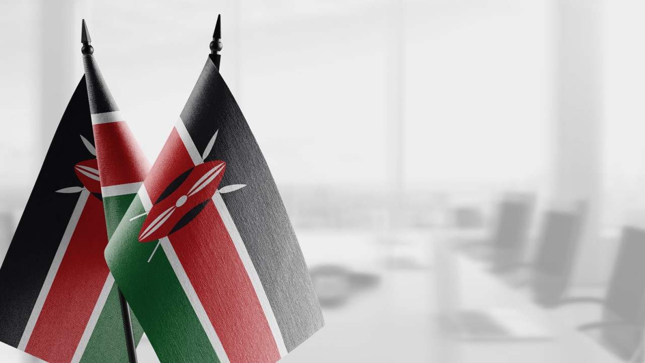 Kenyan flag in front of conference room table