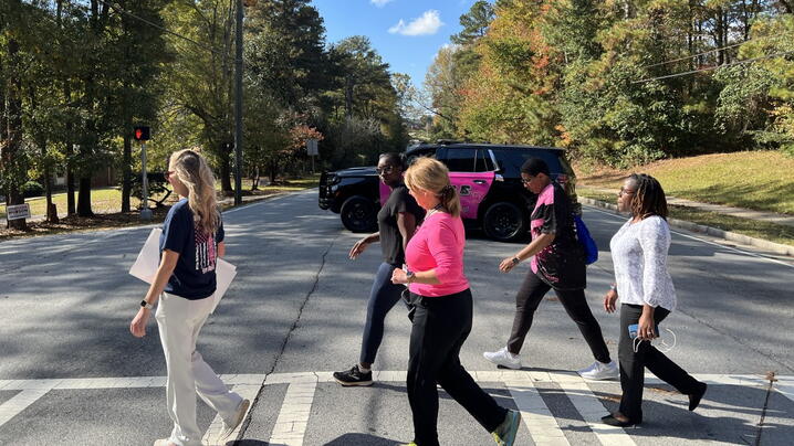 Employees walking for Breast Cancer Awareness Month