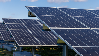 Solar Panels displayed at the AC Power ribbon cutting ceremony in Old Bridge Township, New Jersey. 