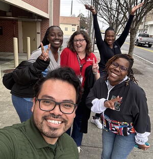 Douglasville employees stop to take a photo during an afternoon wellness break.